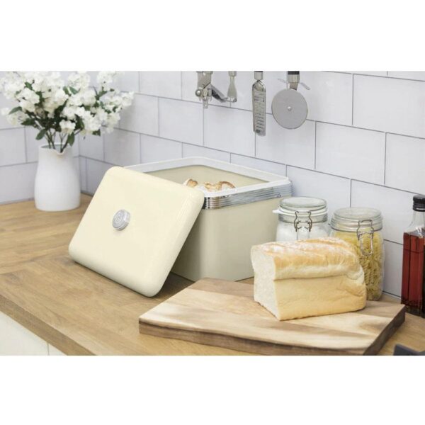 Swan Retro Bread Bin Metal Stainless Steel Chrome 18 Litre Storage Capacity - Cream - Image 7