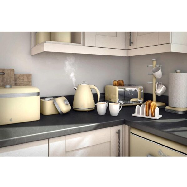 Swan Retro Bread Bin Metal Stainless Steel Chrome 18 Litre Storage Capacity - Cream - Image 8