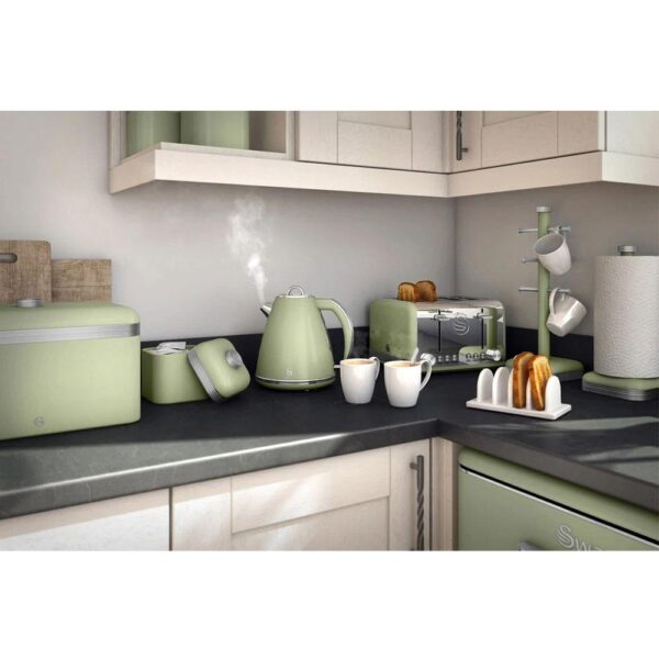Swan Retro Bread Bin Metal Stainless Steel Chrome 18 Litre Storage Capacity - Green - Image 8
