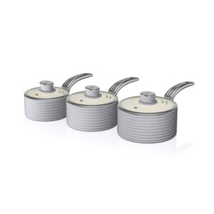 Swan Retro 3 Piece Saucepan Set With Glass Lids 16cm/18cm/20cm – Grey