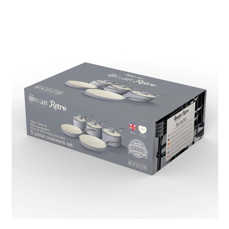 Swan Retro Non Stick Saucepans And Frying Pans 5 Piece Set With Glass