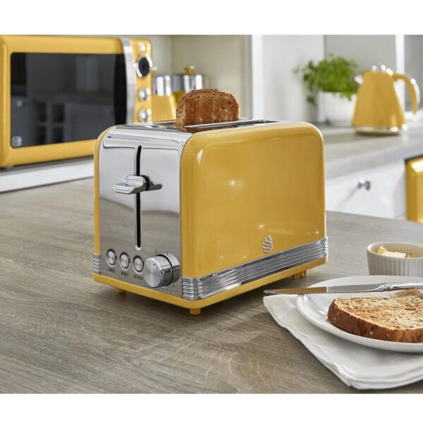 Swan Retro 2 Slice Toaster With Defrost Reheat And Cancel Functions Stainless Steel 815 W - Yellow - Image 4