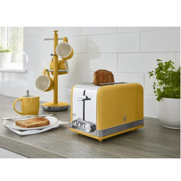 Swan Retro 2 Slice Toaster With Defrost Reheat And Cancel Functions Stainless Steel 815 W - Yellow - Image 5