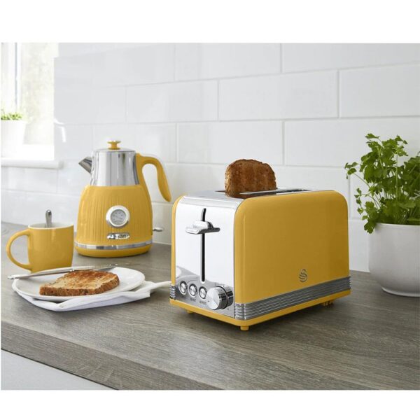 Swan Retro 2 Slice Toaster With Defrost Reheat And Cancel Functions Stainless Steel 815 W - Yellow - Image 6
