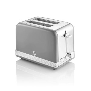 Swan Retro 2 Slice Toaster With Defrost Reheat And Cancel Functions Stainless Steel 815 W – Grey