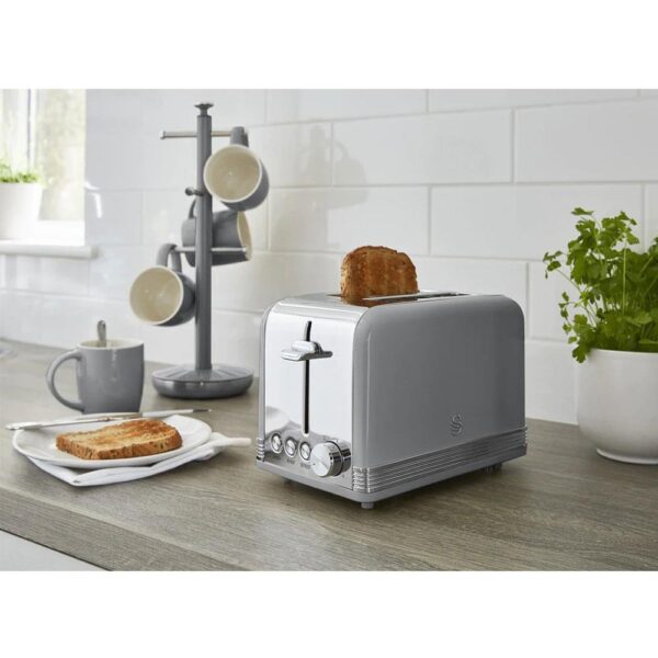Swan Retro 2 Slice Toaster With Defrost Reheat And Cancel Functions Stainless Steel 815 W - Grey - Image 5