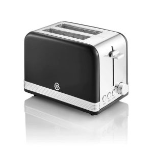 Swan Retro 2 Slice Toaster With Defrost Reheat And Cancel Functions Stainless Steel 815 W – Black