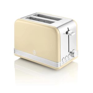 Swan Retro 2 Slice Toaster With Defrost Reheat And Cancel Functions Stainless Steel 815 W – Cream