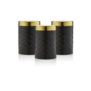 Swan Gatsby Tea Coffee Sugar Kitchen Canisters Carbon Steel And Gold Lid Set of 3 – Black