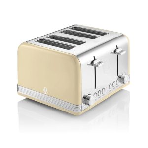 Swan Retro 4 Slice Toaster With Defrost Cancel And Reheat Functions 1600 W – Cream