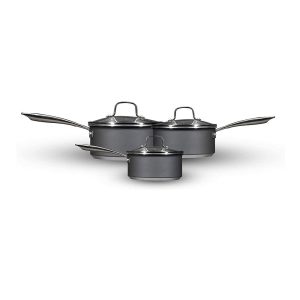 Hairy Bikers 16cm 18cm And 20cm Forged Sauce Pan With Glass Lids 3 Piece Set – Silver