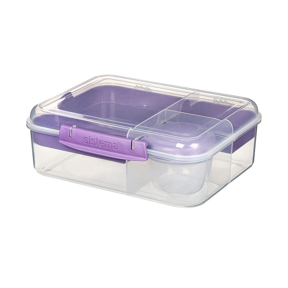 Sistema Bento Lunch Box to Go with Fruit/Yogurt Pot, 1.65 L - Clear/Pink:  .co.uk: Kitchen & Home
