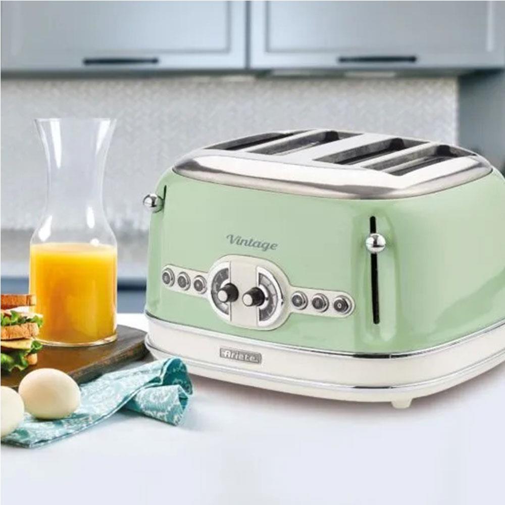 Ariete Vintage 4 Slice Toaster With Defrost Reheat And Cancel Metal 1600 W - Green - Image 5