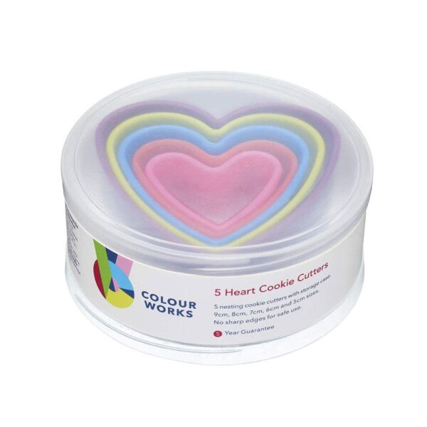 KitchenCraft Colourworks Heart Shaped Cookie Cutters Plastic Set of 5 - Image 2