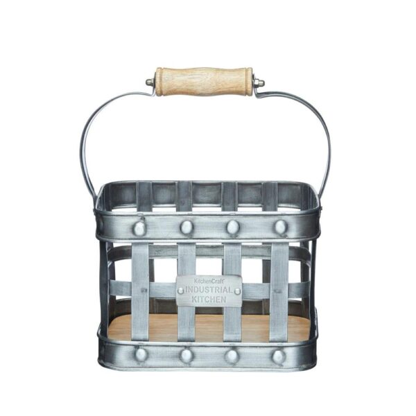KitchenCraft Industrial Kitchen Metal and Mango Wood Condiment Caddy - Metallic Gray - Image 2