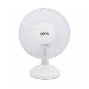 Igenix 9 Inch Desk Fan With 2 Speed Settings Portable Oscillating 30W – White