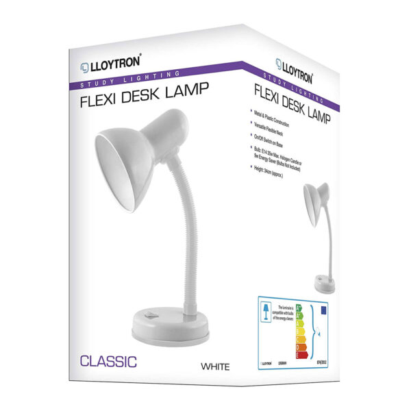 Lloytron HomeLife Classic Flexi Desk Lamp 35W - Diamond White - Image 2
