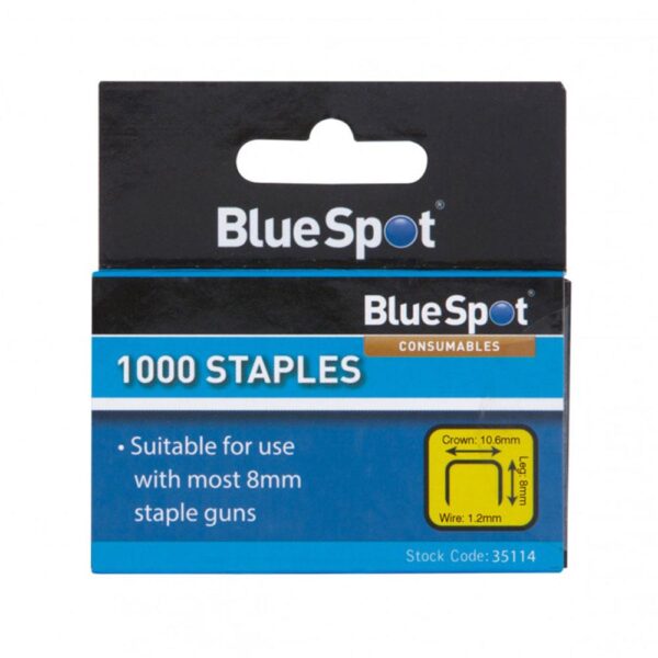 BlueSpot 8mm Crown Flat Wire Staples T50 Style - Silver - Image 2