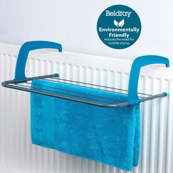 Beldray 6-Bar Radiator Attachable Airer For Hand Towels Or Clothes - Turquoise/Grey - Image 2