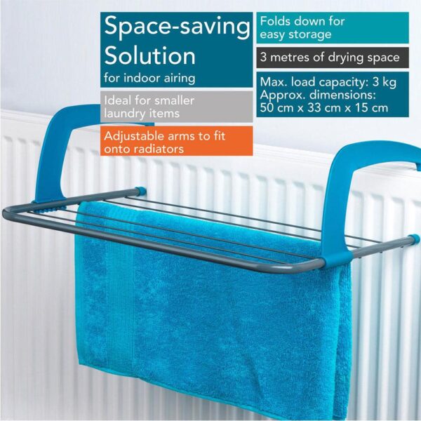 Beldray 6-Bar Radiator Attachable Airer For Hand Towels Or Clothes - Turquoise/Grey - Image 6
