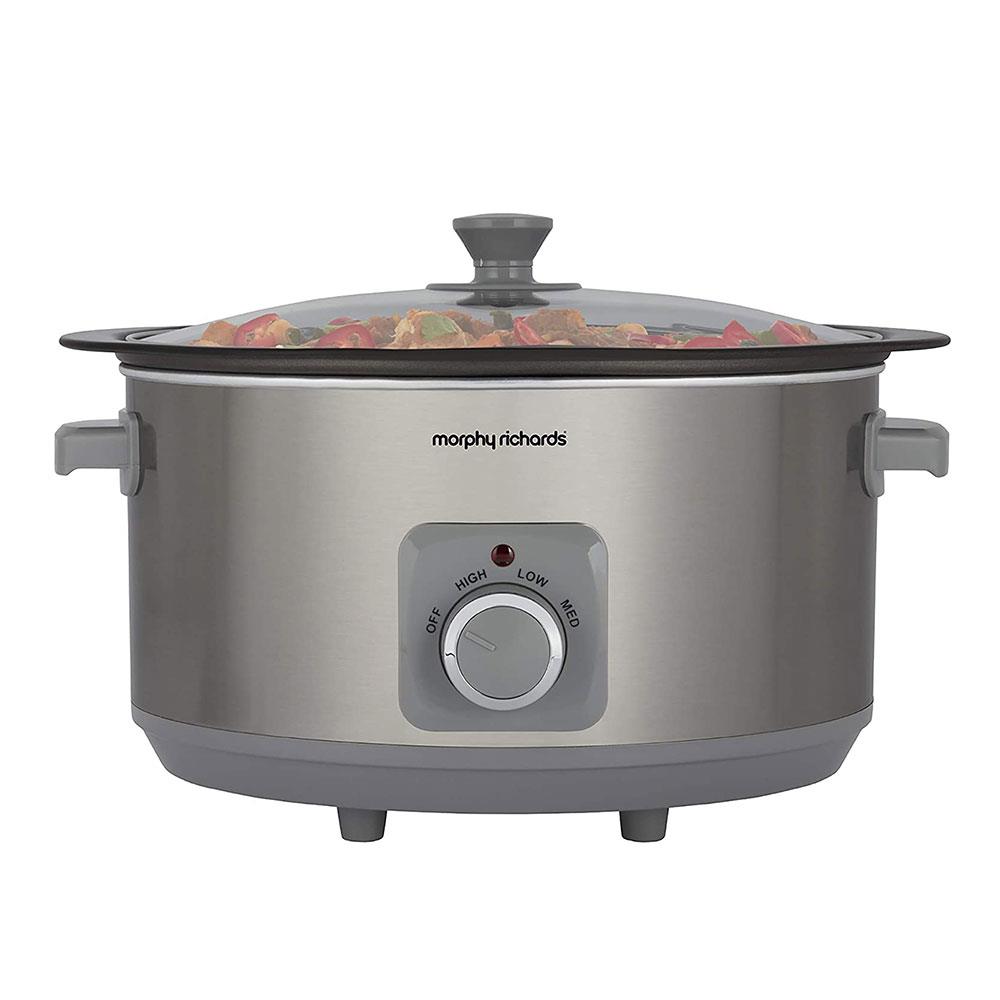 Morphy Richards Sear And Stew Slow Cooker Aluminum Pot Brushed Stainless  Steel 6.5 Litre - Silver