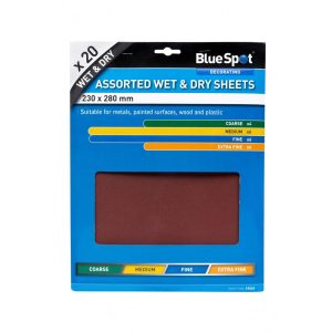 BlueSpot Assorted Wet And Dry Sandpaper Sheets 230mm x 280mm – 20 Piece