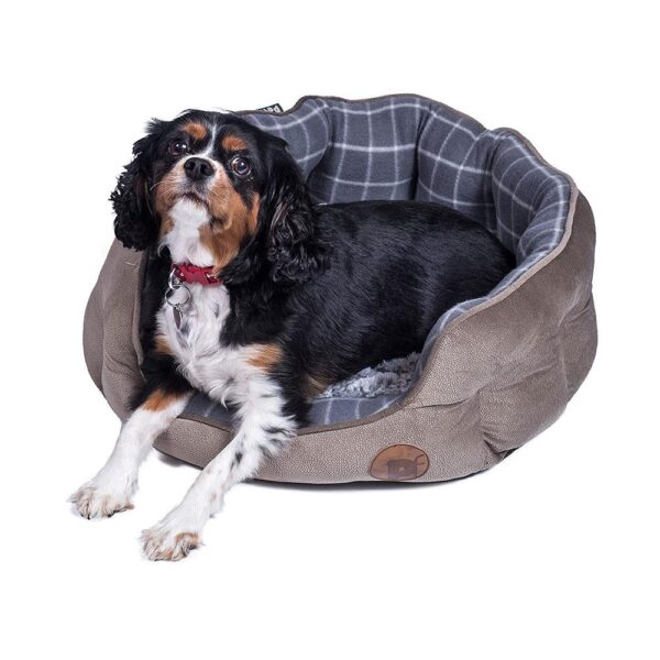 Petface Check And Bamboo Oval Dog Bed Medium - Grey - Image 5