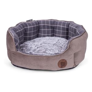 Petface Check And Bamboo Oval Dog Bed Large – Grey