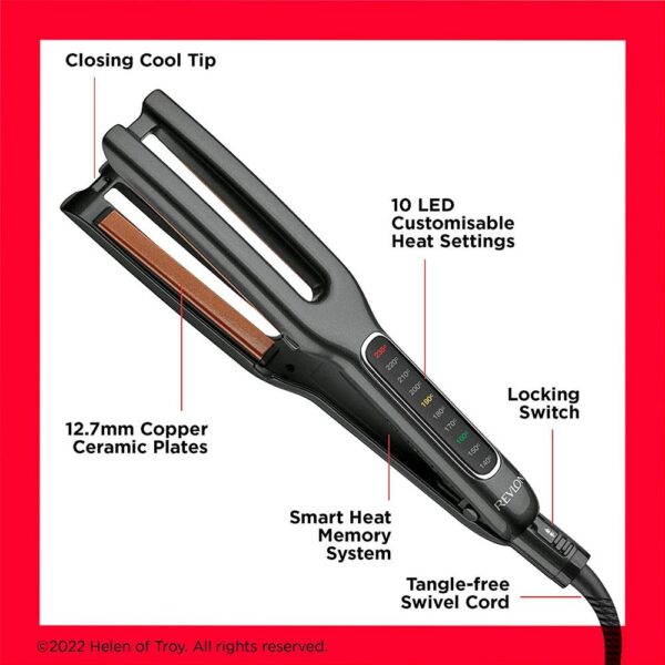 Revlon Double Straight Hair Straightener Copper Ceramic Dual Plate 10 Heat Settings - Black - Image 5