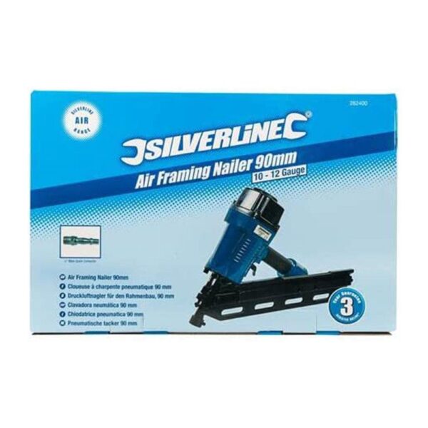 Silverline Air Framing Nailer 90mm 10 12 Gauge Blue/Black BuysBest