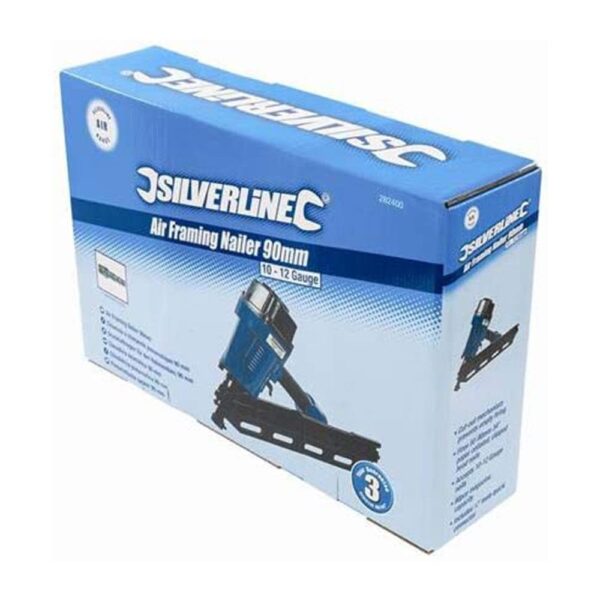 Silverline Air Framing Nailer 90mm 10 12 Gauge Blue/Black BuysBest