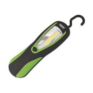 Draper COB LED Work Light With Magnetic Back And Hanging Hook 3W  200 Lumens 3 x AA Batteries Supplied – Green