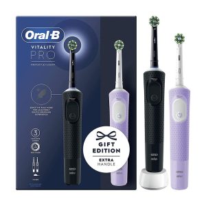 Oral-B Vitality PRO Electric Toothbrush 2 Toothbrush Heads 3 Cleaning Modes Gift Edition Duo Pack – Black/Lilac