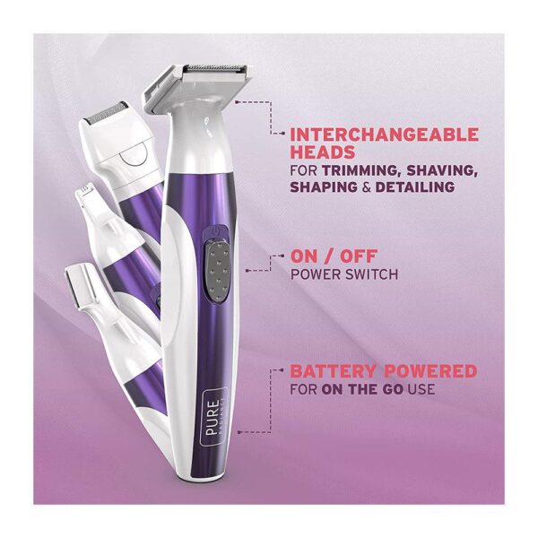 Wahl Pure Radiance Womens Face And Body Hair Remover 4 In 1 Facial Hair Bikini Underarms Legs Trimmer - Purple - Image 2