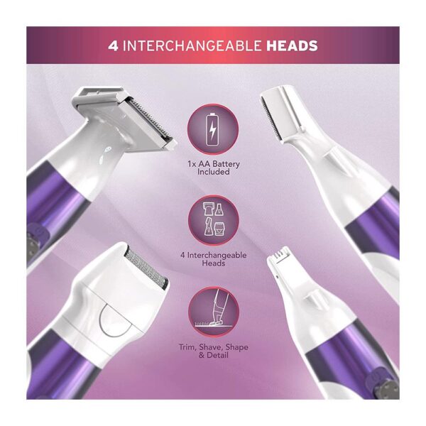 Wahl Pure Radiance Womens Face And Body Hair Remover 4 In 1 Facial Hair Bikini Underarms Legs Trimmer - Purple - Image 3