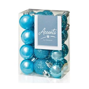 Premier Decorations Shatterproof Christmas Tree Baubles Multi Finish Balls 24 x 30mm – Ice Blue