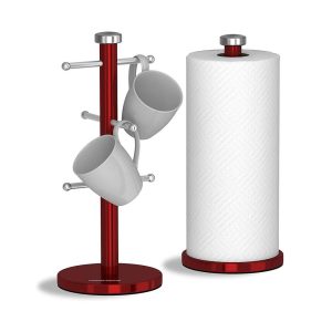 Morphy Richards Accents Kitchen Roll Holder and Mug Tree Set Stainless Steel Red