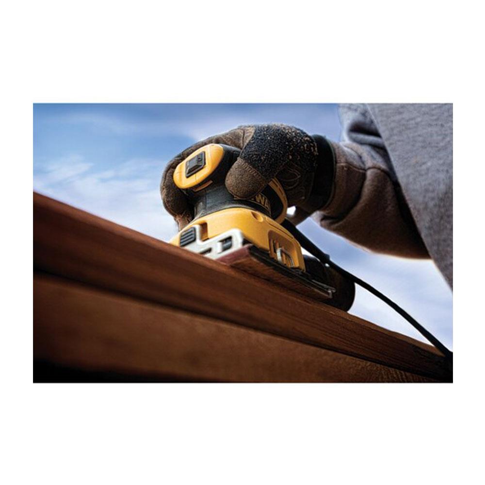 Dewalt 1 4 Sheet Palm Sander 230W 240V With Paper Punch Dust Bag And Built In Extractor Connection Yellow Black