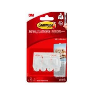 3M Command Micro Hooks Mini 3 Hooks And 4 Small Strips 225g Holding Power – White