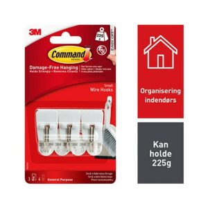 3M Command Wire Hooks Small 3 Hooks And 4 Small Strips 225g Holding Power – White
