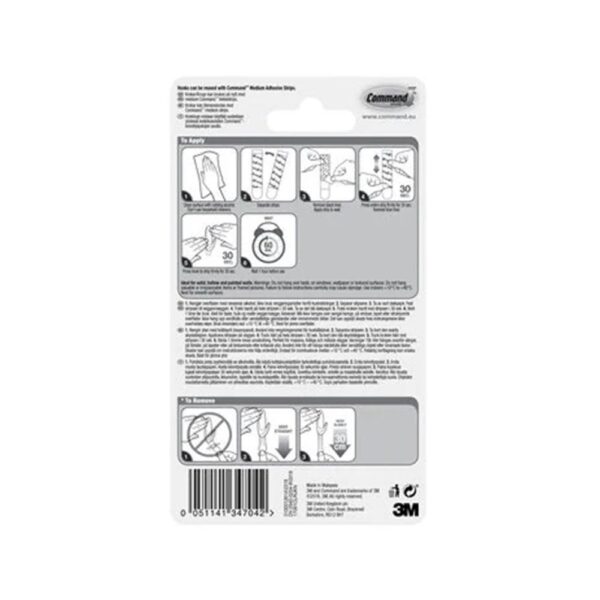 3M Command Hooks With Strips Medium 2 Hooks And 4 Medium Strips 900g Holding Power - Clear/Transparent - Image 4
