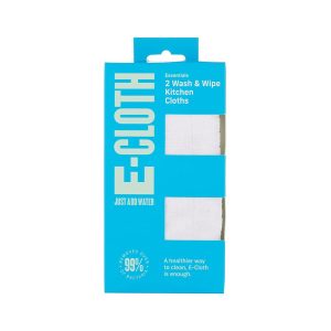 E-Cloth Essentials Wash And Wipe Kitchen Dish Cloths 32cm x 32cm 2 Pack – Red/Blue/White