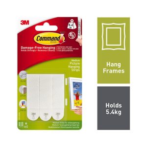 3M Command Picture Hanging Strips Medium 4 Sets of Medium Strips 5.4Kg Holding Power Value Pack – White