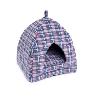 Petface Check Cat Igloo Soft And Cosy Window Pane – Dove Grey