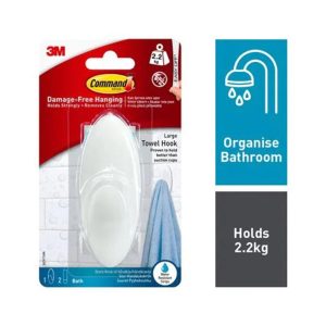 3M Command Bathroom Towel Hook Large 1 Hook And 1 Large Strip 2.2kg Holding Power – Frosted