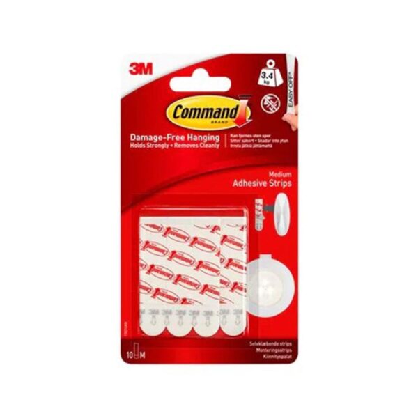 3M Command Adhesive Strips Medium 10 Medium Strips 3.4kg Holding Power - White - Image 3