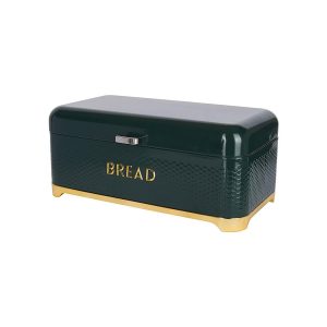 KitchenCraft Lovello Textured Bread Bin With Lid Ventilated Design Large – Hunter Green/Gold