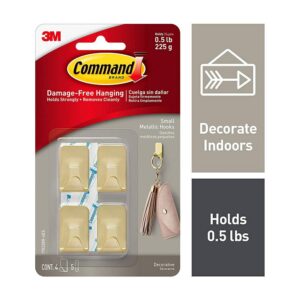 3M Command Metallic Hook Small 4 Hooks 5 Small Clear Strips 225g Weight Capacity – Gold