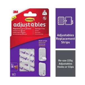 3M Command Adjustables Repositionable Refill Strips 18 Refill Strips 225g Holding Power – White