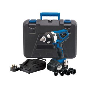 Draper Storm Force 20V Cordless Impact Wrench With 2 x 3.0Ah Batteries And Fast Charger In A Case – Blue/Black